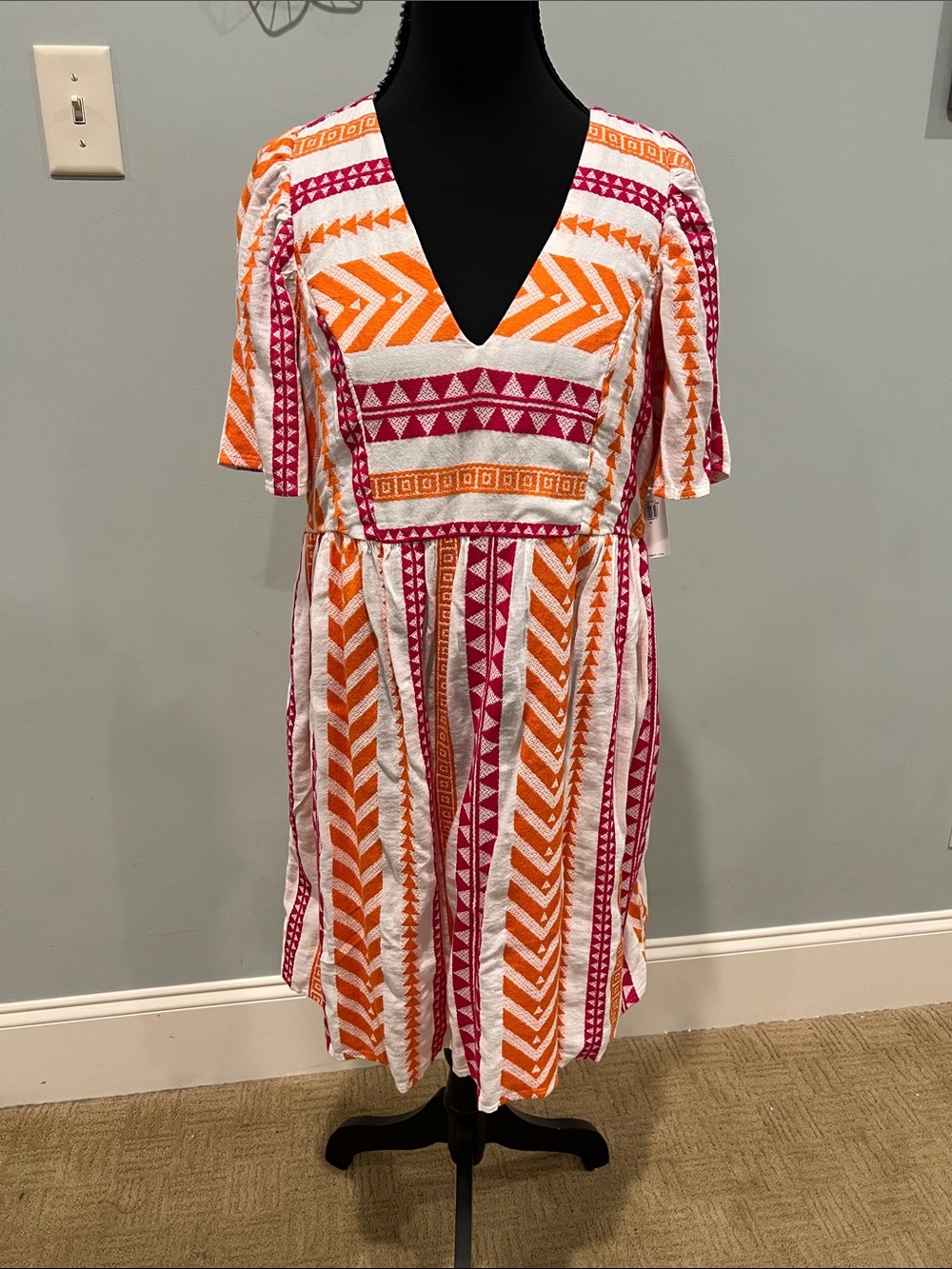 Old Navy V-Neck Midi Dress in Orange, Pink & White